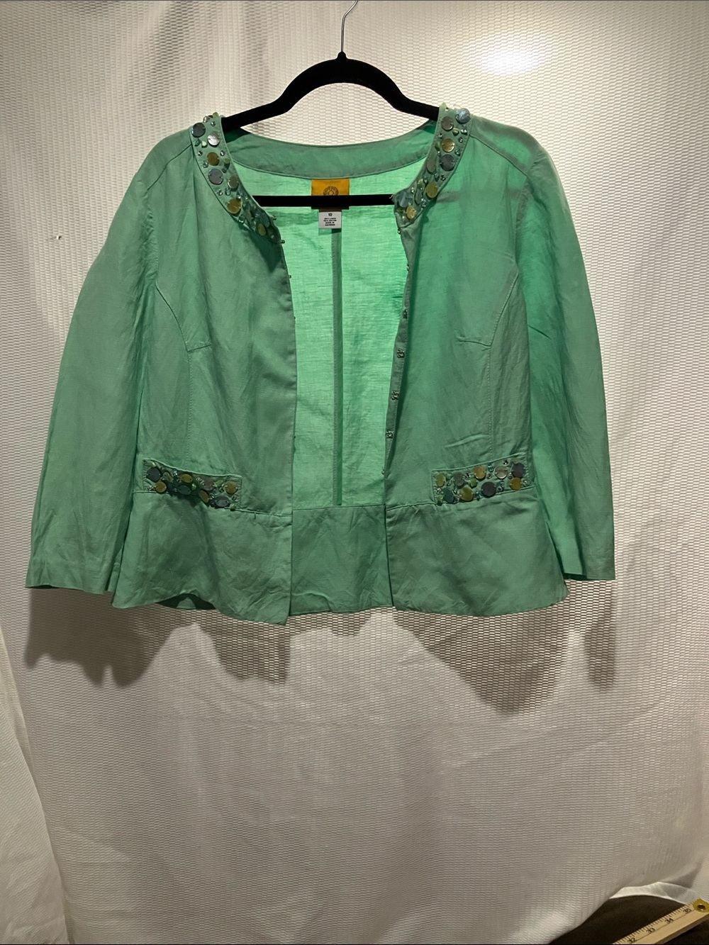 Ruby Rd. Mint Green Embellished Open-Front Jacket
